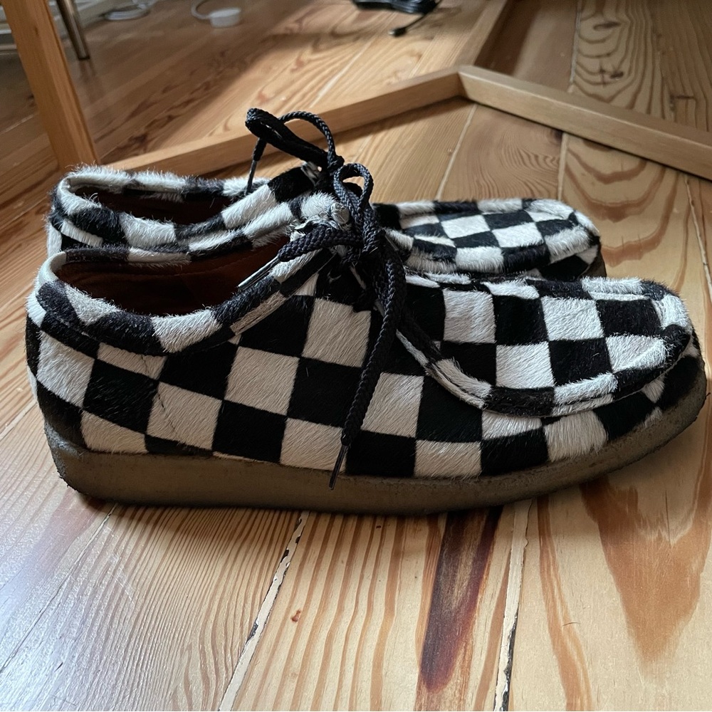 Padmore & Barnes P204M CHECKER PONY calf hair Clarks boots black white gum sole - Picture 1 of 13